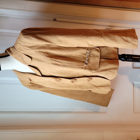 ENGLISH BIT Faux Suede Tan Jacket Big Buttons - Picture 1 of 8